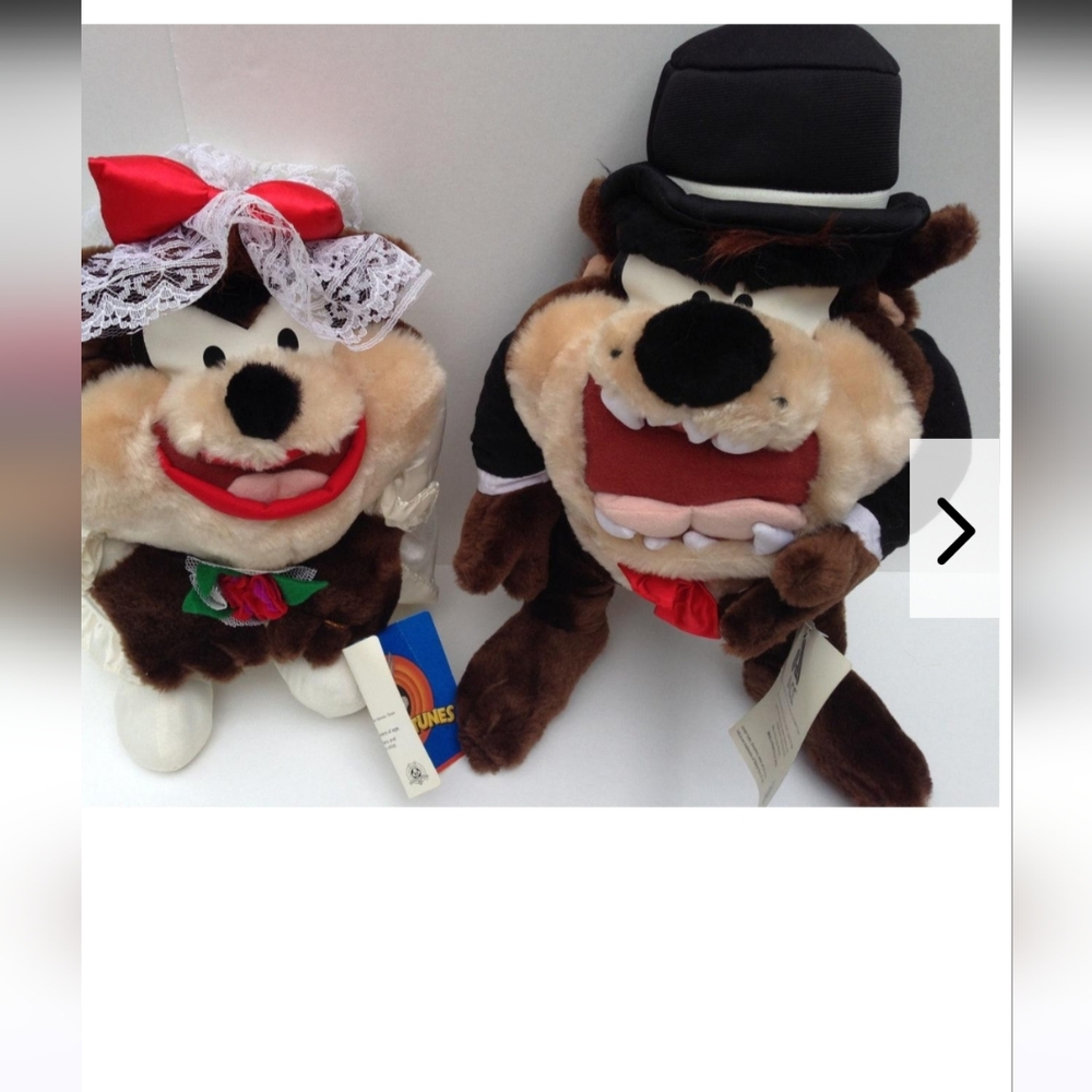 Vintage  Looney Tunes Ace Novelty Taz Tasmanian Devil Bride Groom Plush Lot 22”